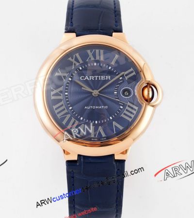 AF Factory 1:1 Replica Cartier Ballon Bleu 42 Rose Gold Blue Dial 2824 Watch